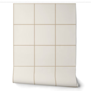 Natural Beige Oversized Grid Check Wallpaper