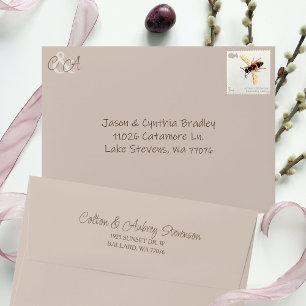 Natural Beige, Pre-addressed 5x7 Monogram Wedding Envelope