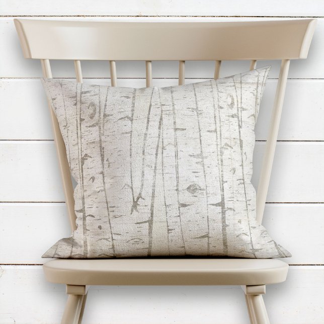 Natural Birch Trees Neutral Beige Cushion (Creator Uploaded)