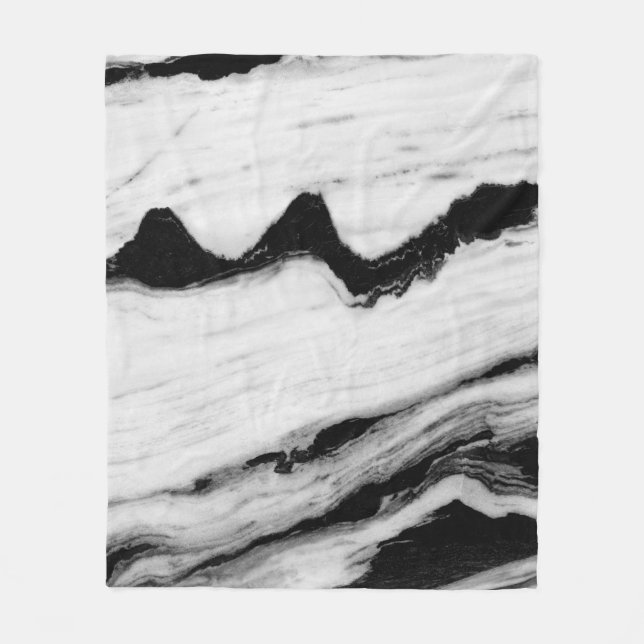 natural black and white marble texture, luxurious  fleece blanket (Front)