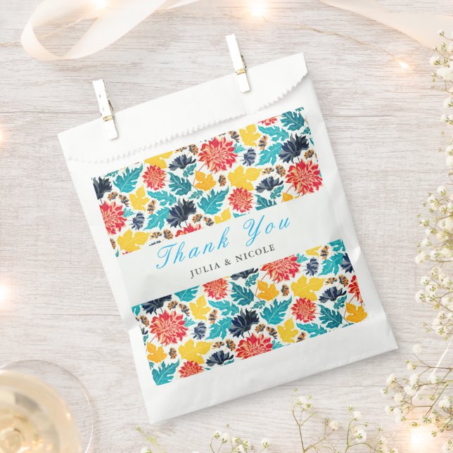 Natural Blue Yellow Watercolor Sunflowers Wedding Favour Bags (Clipped)