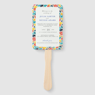 Natural Blue Yellow Watercolor Sunflowers Wedding Hand Fan