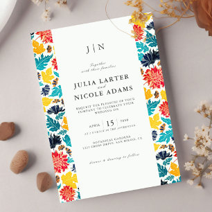 Natural Blue Yellow Watercolor Sunflowers Wedding Invitation