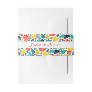 Natural Blue Yellow Watercolor Sunflowers Wedding Invitation Belly Band