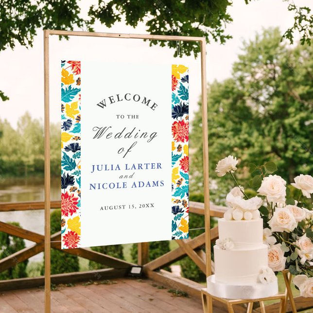 Natural Blue Yellow Watercolor Sunflowers Wedding Poster (Creator Uploaded)