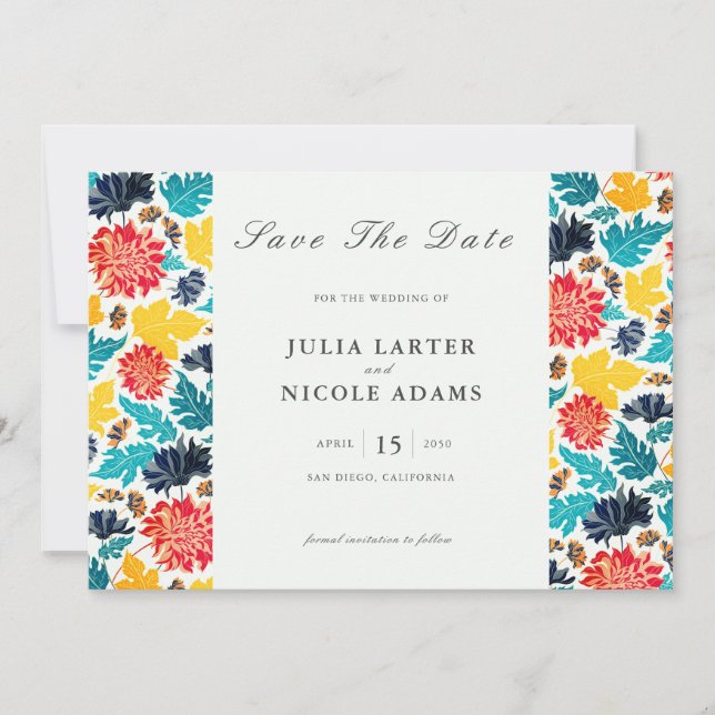 Natural Blue Yellow Watercolor Sunflowers Wedding Save The Date (Front)