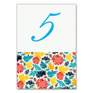 Natural Blue Yellow Watercolor Sunflowers Wedding Table Number