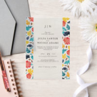 Natural Blue Yellow Watercolor Sunflowers Wedding