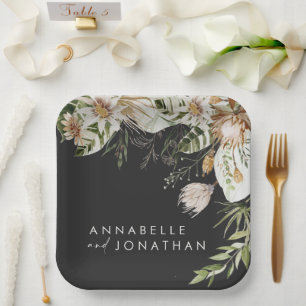 Natural bohemian botanical modern elegant foliage paper plate