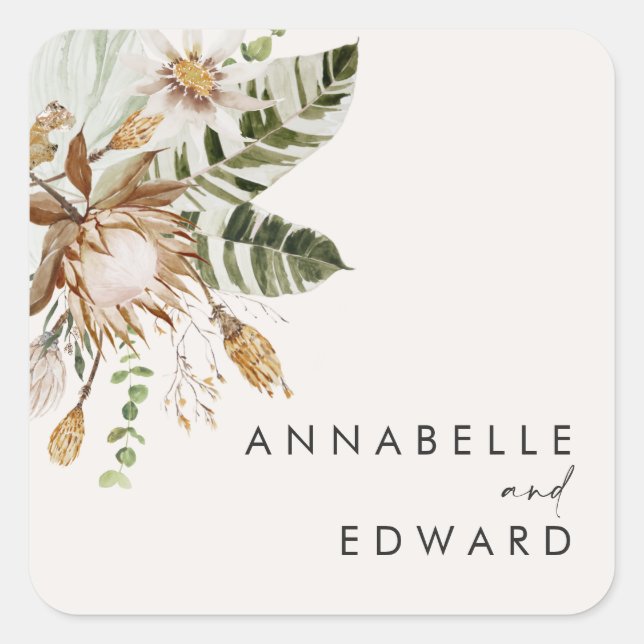 Natural bohemian botanical modern elegant foliage  square sticker (Front)