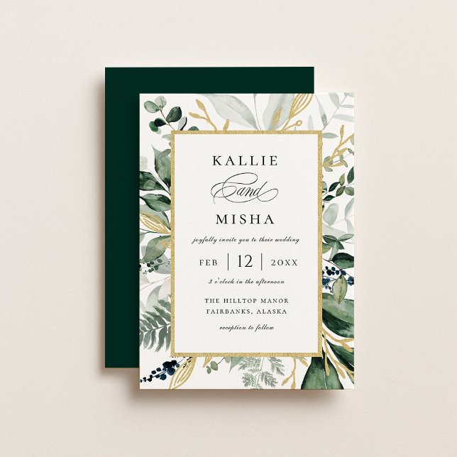 Natural Botanic Foliage Frame Emerald Wedding Invitation (Creator Uploaded)