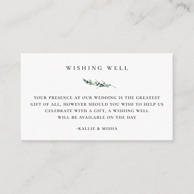 Natural Botanic Foliage Wedding Wishing Well Enclosure Card (Front)