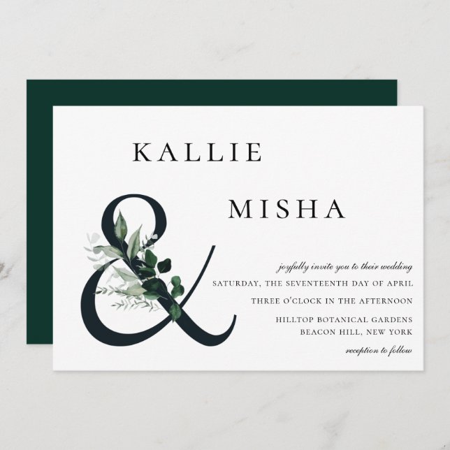 Natural Botanic Greenery Ampersand Wedding Invitation (Front/Back)