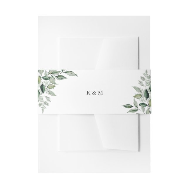 Natural Botanic Greenery Monogram Wedding Invitation Belly Band (Front Example)