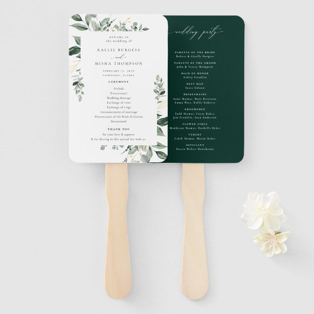 Natural Botanic Greenery Wedding Program Hand Fan (Front and Back)
