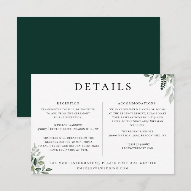 Natural Botanic Wedding Details Information Invitation (Front/Back)