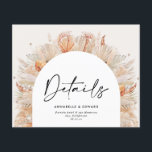 Natural botanical elegant pampas wedding details<br><div class="desc">Modern bohemian terracotta pampas grass botanical stylish wedding details card.</div>