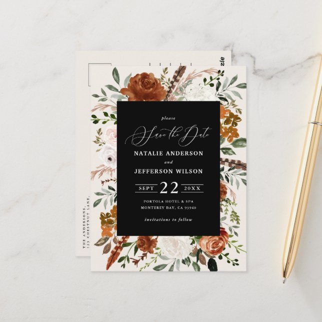 natural botanical rustic elegant modern wedding  p postcard (Front/Back In Situ)