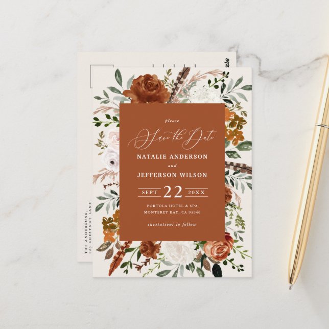 natural botanical rustic elegant modern wedding   postcard (Front/Back In Situ)