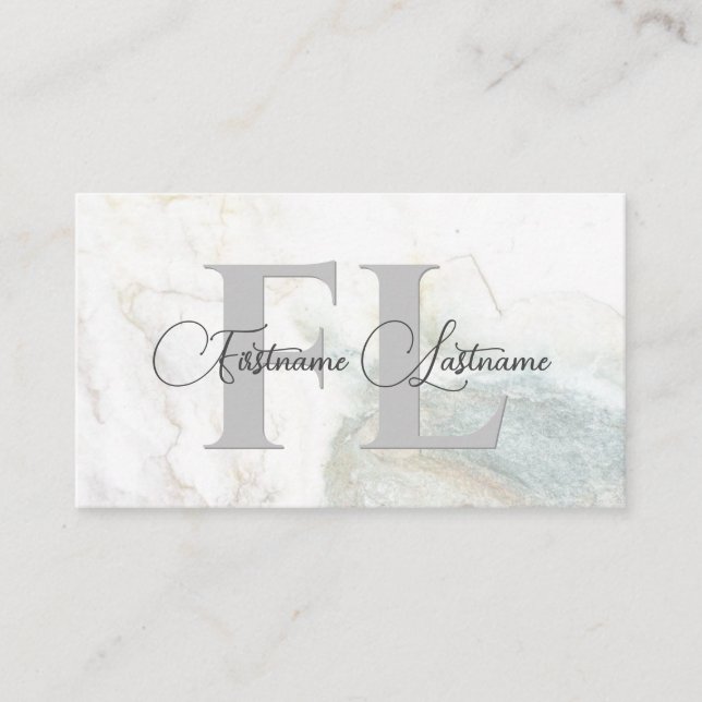 Natural bright marble surface calligraphy monogram business card (Front)