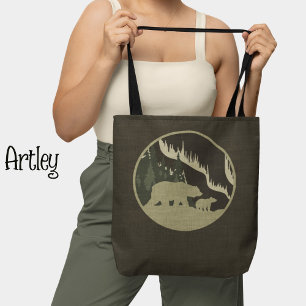 Natural Brown Bears Outdoor Scene Northern Lights Tote Bag