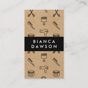 Natural Brown Hair Stylist Tools Pattern Business Card