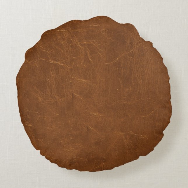 Natural Brown leather look Round Cushion (Back)