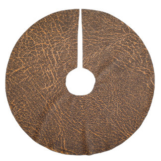 Natural Brown Leather: Textured Background Brushed Polyester Tree Skirt