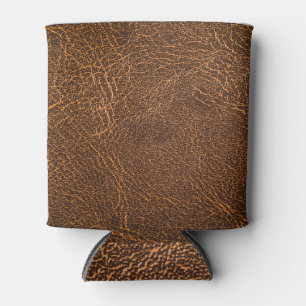 Natural Brown Leather: Textured Background Can Cooler
