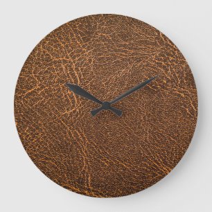 Natural Brown Leather: Textured Background Large Clock