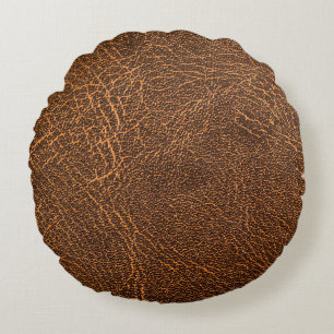 Natural Brown Leather: Textured Background Round Cushion