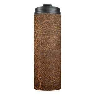 Natural Brown Leather: Textured Background Thermal Tumbler