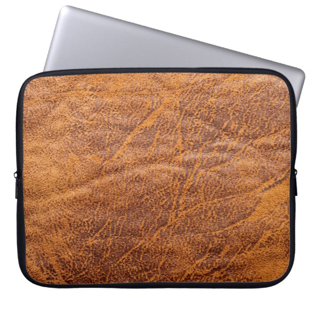 Natural brown leather texturetexture, leather, ski laptop sleeve (Front)