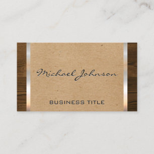 Natural Brown Metal Shiny Trim Wood Grain Business Card