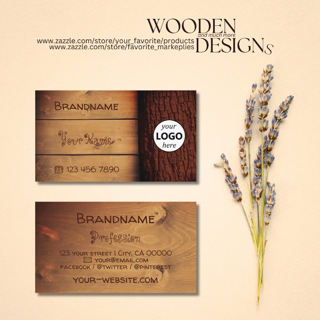 Natural Brown Rustic Wooden Boards Tree Bark Logo Business Card (Creator Uploaded)