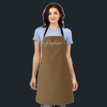 Natural brown Simple Chic Elegant script Name Apron<br><div class="desc">She'll love a personalised apron as she bakes those goodies,  cooks delicious dishes,  or works with her plants. A perfect gift to encourage her talents. White script for the name with long-tail embellishments on natural brown.</div>