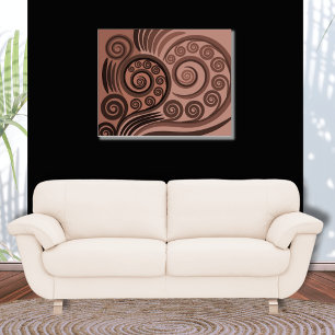Natural Brown Stylised Fern Frond Curls Poster