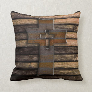Natural Brown Wooden Cross Cushion
