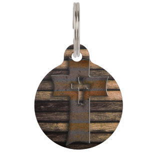 Natural Brown Wooden Cross Pet Tag