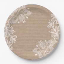 Natural Burlap and Lace Floral Paper Plate