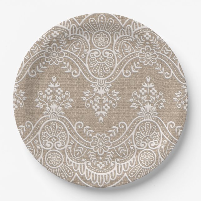 Natural Burlap and Lace Paper Plate (Front)