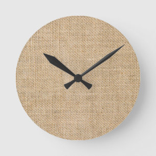 natural burlap, rustic, tan, tan burlap, brown thr round clock