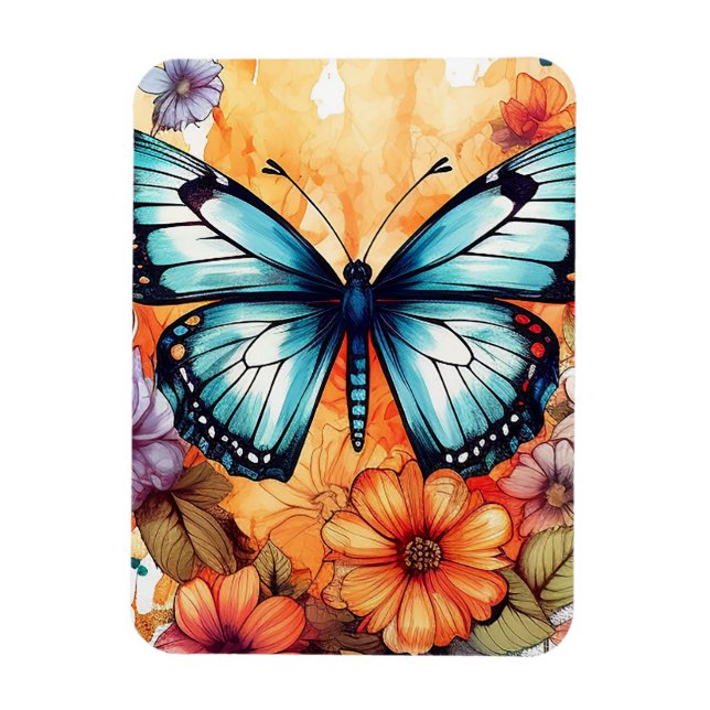 Natural Butterfly Floral Blossom Haven Watercolor Magnet (Vertical)