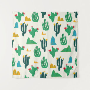 Natural Cactus: Folk Art Seamless. Tapestry