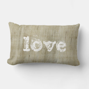 Natural Canvas Sack with message LOVE Lumbar Cushion