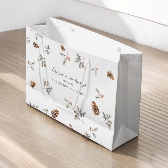 Natural christmas folage photo xmas  large gift bag (MODERN NATURAL WOODLAND CHRISTMAS GIFT BAG )