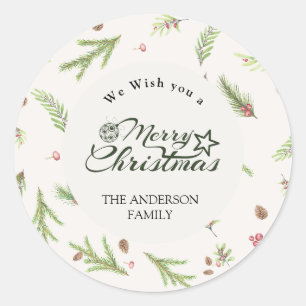Natural Christmas minimal elegant botanical Classic Round Sticker
