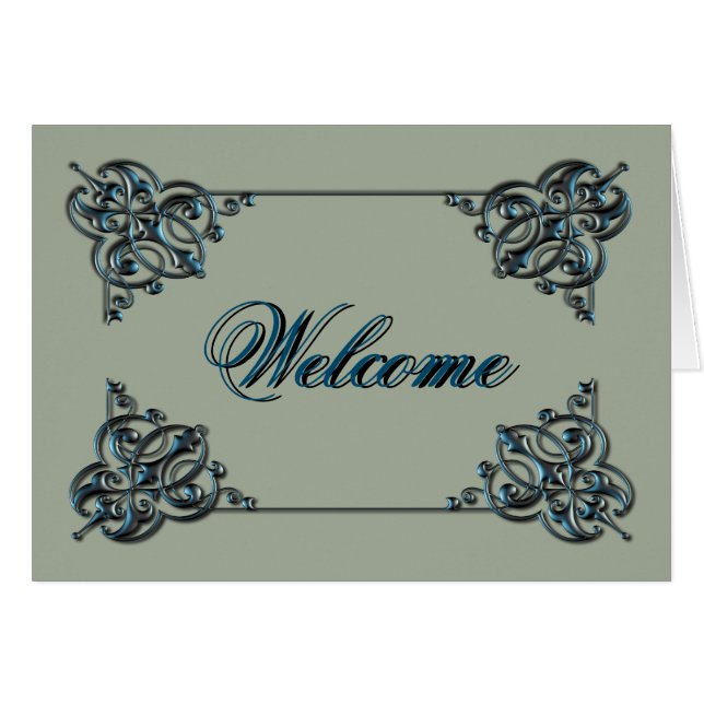 Natural Color with Metal Swirl Border Welcome (Front Horizontal)