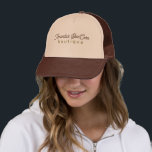 Natural Colour Classic Line Texture Trucker Hat<br><div class="desc">Simple, natural colour linen texture paint background with custom brown and olive green customisable typography. This template is designed for a skincare professional but can be customised for any profession by changing the font type and colour. It includes a brown dotted lines border as a separate layer, which is optional....</div>
