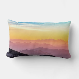 Natural Colours Mountain Landscape at Sunset  Lumbar Cushion